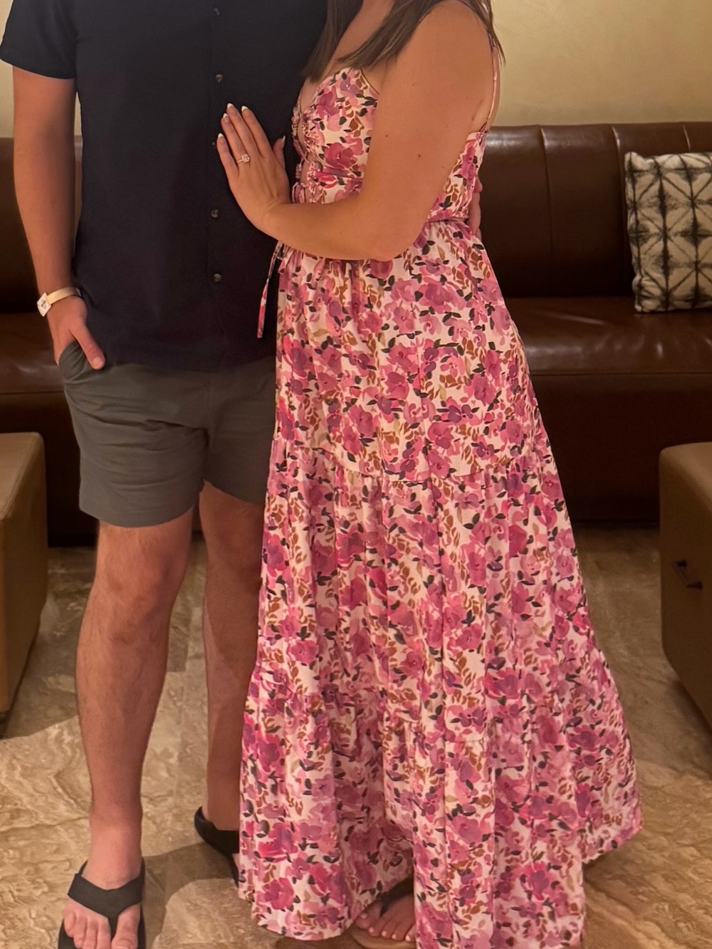 Women’s Pink Floral Tiered Maxi Dress